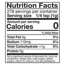 Nutrition facts panel: serving size 1/4 tsp (1 g), 0 calories, sodium 110 mg