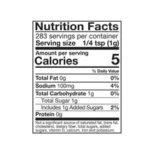 Nutrition facts panel: 1/4 tsp (1 g) serving, 5 calories