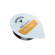 Honey Hot BBQ Sauce single cup with white and orange label