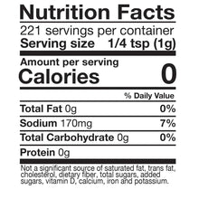 Nutrition Facts panel for Kinder's Prime Rib Rub, serving size 1/4 tsp, calories 0.