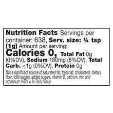 Nutrition facts label for woodfired garlic seasoning, servings and calories