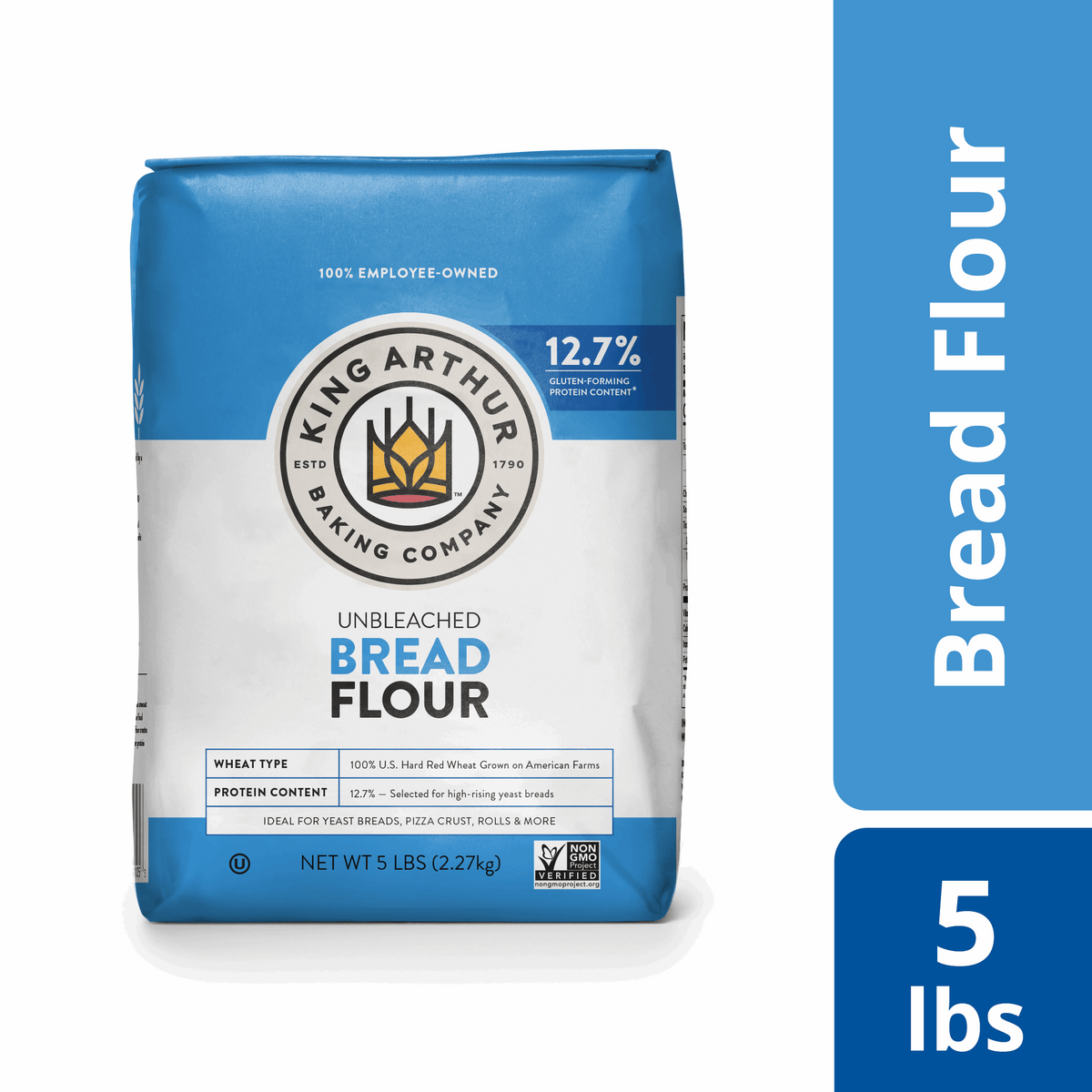 King Arthur Baking Company Non-GMO Project Verified, Certified Kosher Unbleached Bread Flour, 5 lb Bag