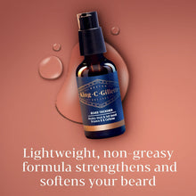 Beard thickener bottle with visible droplets around the base