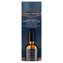 Beard thickener product box with blue label and pump bottle pictured