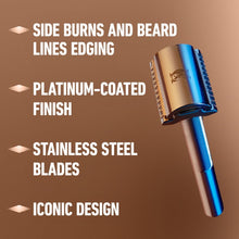 Blue and chrome razor handle with refill blade cartridge
