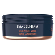 Beard softener balm jar labeled lightweight and deep conditioning