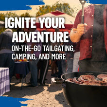 Grilling scene with flame and charcoal briquettes in the fire