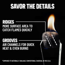 Burning charcoal briquette pieces with visible flames in a small pile