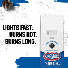 Kingsford Original charcoal briquettes bag with blue base and triple action icon