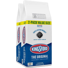 Charcoal briquettes 2-pack bag with green label and blue Kingsford Original panel