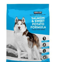 Kirkland Nature’s Domain dry dog food bag, salmon & sweet potato formula, front view