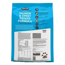 Kirkland Nature’s Domain dry dog food bag, salmon & sweet potato formula, ingredient panel