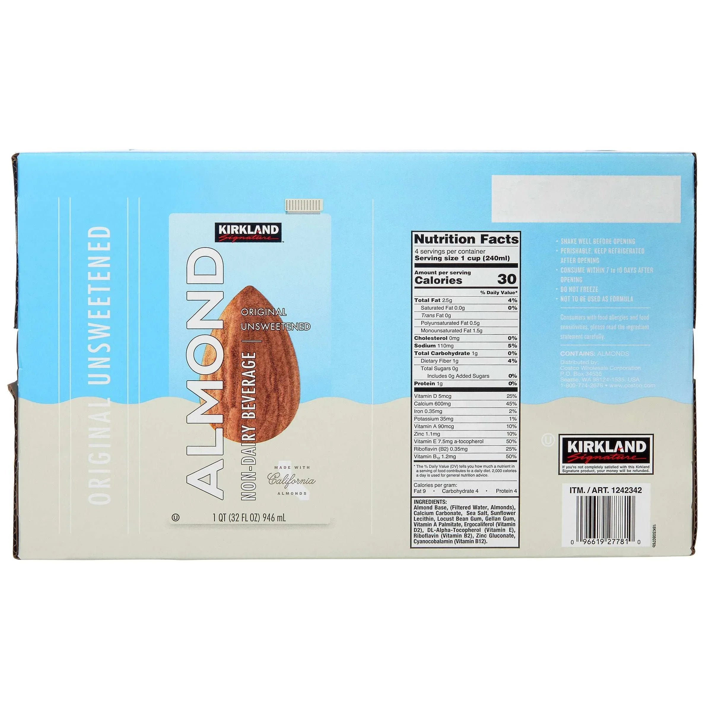 Kirkland Signature, Almond Milk, 1 qt, 12-count - USA MEGA SHOP