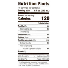Nutrition Facts panel for apple juice with serving size and calories