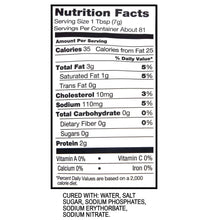 Nutrition Facts label for bacon crumbles, serving size 1 Tbsp