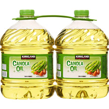Canola oil 3 qt bottles, 2-pack, with green caps and front labels