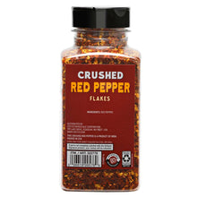Crushed red pepper flakes bottle with back label and black lid