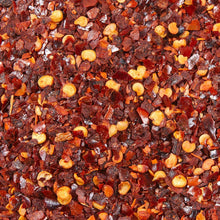 Crushed red pepper flakes, coarse mixture of red and orange pieces