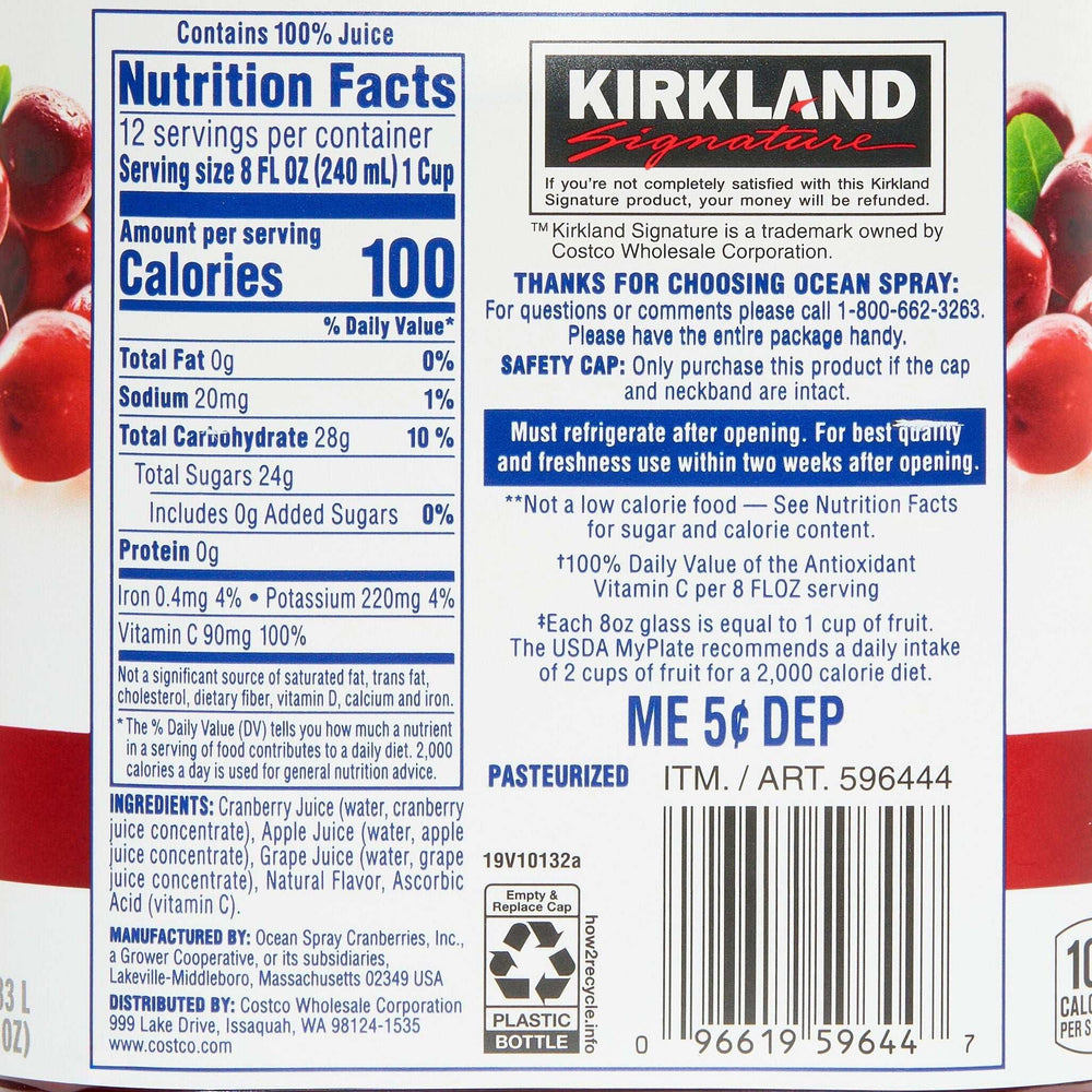 Kirkland Signature, Ocean Spray Cranberry Premium 100% Juice, 96 fl oz, 2-Count - USA MEGA SHOP