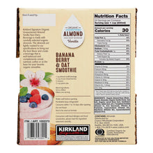 Almond beverage carton back label with Nutrition Facts and ingredient text