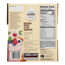Back of Kirkland organic almond beverage vanilla carton with Nutrition Facts