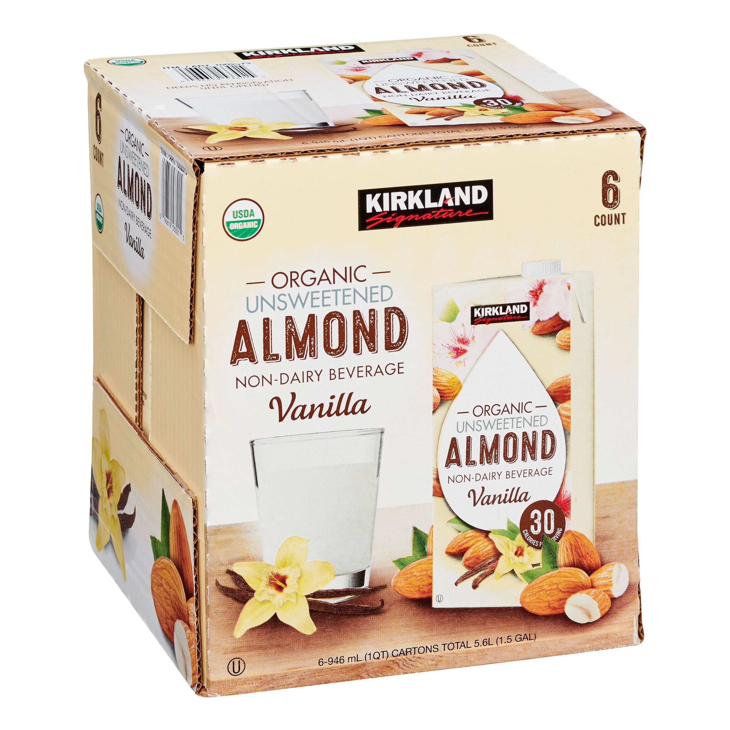 Kirkland Signature, Organic Almond Beverage, Vanilla, 32 fl oz, 6-Count