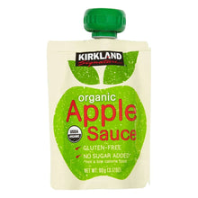 Single organic apple sauce pouch with green cap and apple sauce label