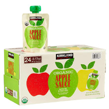 Organic apple sauce pouch and carton bundle with green-capped pouch