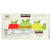 Organic apple sauce carton back with nutrition facts and product information