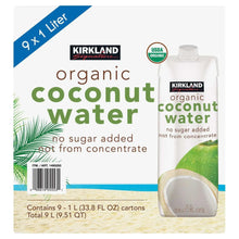 Organic coconut water 9-pack cartons, no sugar added, USDA organic seal