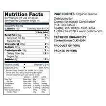 Nutrition Facts label on Kirkland Signature organic quinoa bag