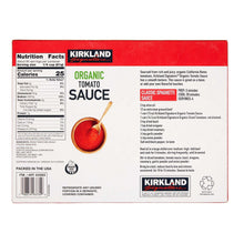 Organic tomato sauce 12-count carton back with nutrition facts and ingredients panel