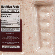 Pink salt jar showing nutrition facts and ingredients label on the back