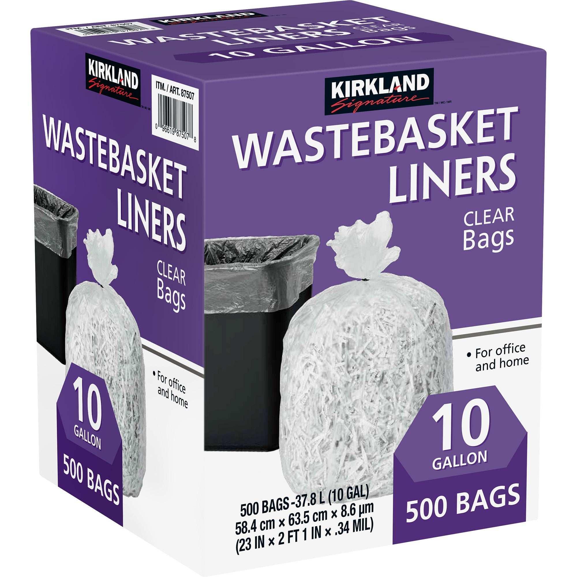 Kirkland Signature 10-Gallon Wastebasket Liner, Clear, 500-count - USA MEGA SHOP