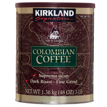 Dark roast Colombian coffee can, Kirkland Signature