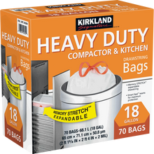 18-gallon compactor and kitchen trash bag box, heavy duty, 70-count, orange packaging