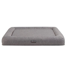 Gray 2-in-1 bolster pet bed with thick backrest and Kirkland logo patch