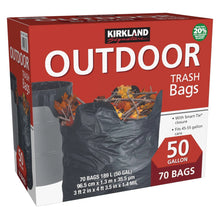 Outdoor trash bag box, red and black, 50 gallon capacity, 70-count with Smart-Tie closure