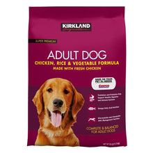 Kirkland Signature adult dog food bag, chicken rice & vegetable formula, 25 lb