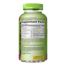 Adult multivitamin gummy bottle with green cap and Supplement Facts label