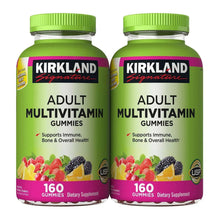 Adult multivitamin gummies bottle, green with purple label and fruit graphics