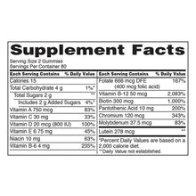 Supplement Facts label for adult multivitamin gummies with nutrient list