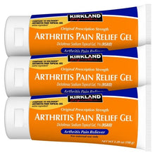 Kirkland arthritis pain relief gel tubes, diclofenac sodium topical 1% labels on three-pack