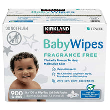 Baby wipes box front with flip-top lid soft packs and fragrance-free 900 wipes