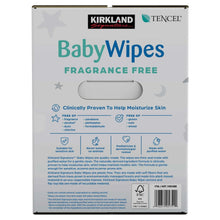 Kirkland Signature Baby Wipes box back panel, fragrance-free claims and ingredient info