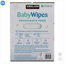 Fragrance-free baby wipes box back panel with ingredients and barcode, KIRKLAND