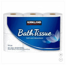 Kirkland Signature 2-ply bath tissue rolls, blue wrap and visible paper cores