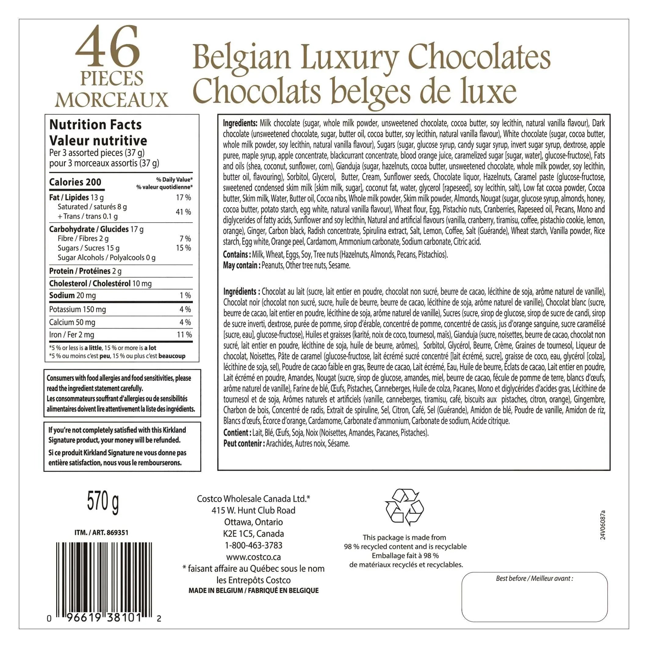 Kirkland Signature Belgian Luxury Chocolates, 46-count, Assorted Colors - USA MEGA SHOP