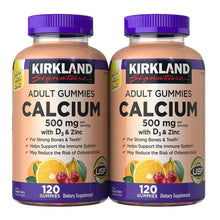 Calcium 500 mg adult gummies supplement bottle, purple cap, front label