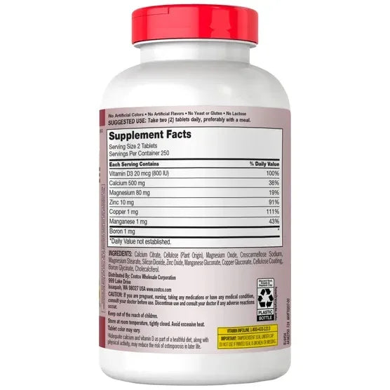 Kirkland Signature Calcium Citrate, Magnesium and Zinc, 500 Tablets